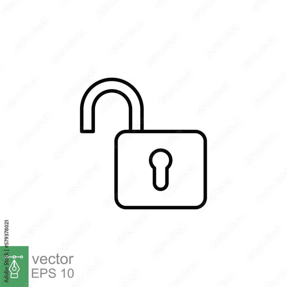 Poster unlocked lock icon. simple outline style. padlock with keyhole, open key, security concept. thin lin
