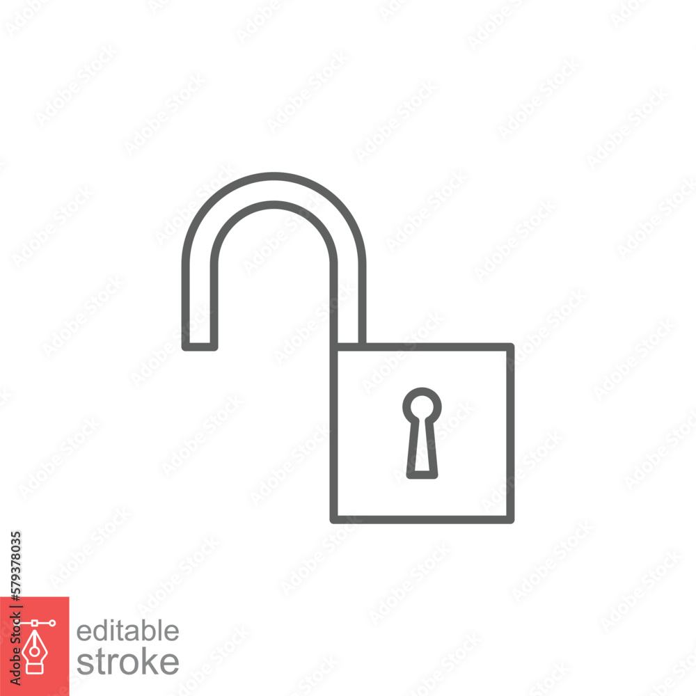 Poster unlocked lock icon. simple outline style. padlock with keyhole, open key, security concept. thin lin
