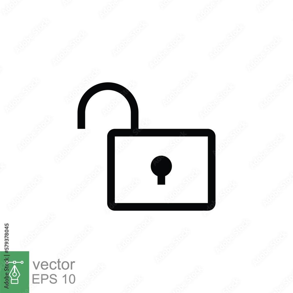 Poster unlocked lock icon. simple outline style. padlock with keyhole, open key, security concept. thin lin