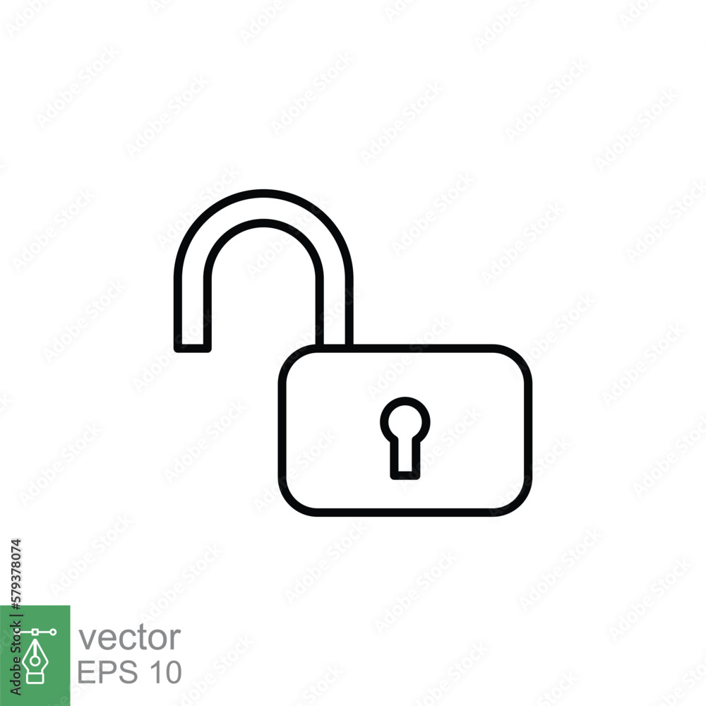 Poster unlocked lock icon. simple outline style. padlock with keyhole, open key, security concept. thin lin