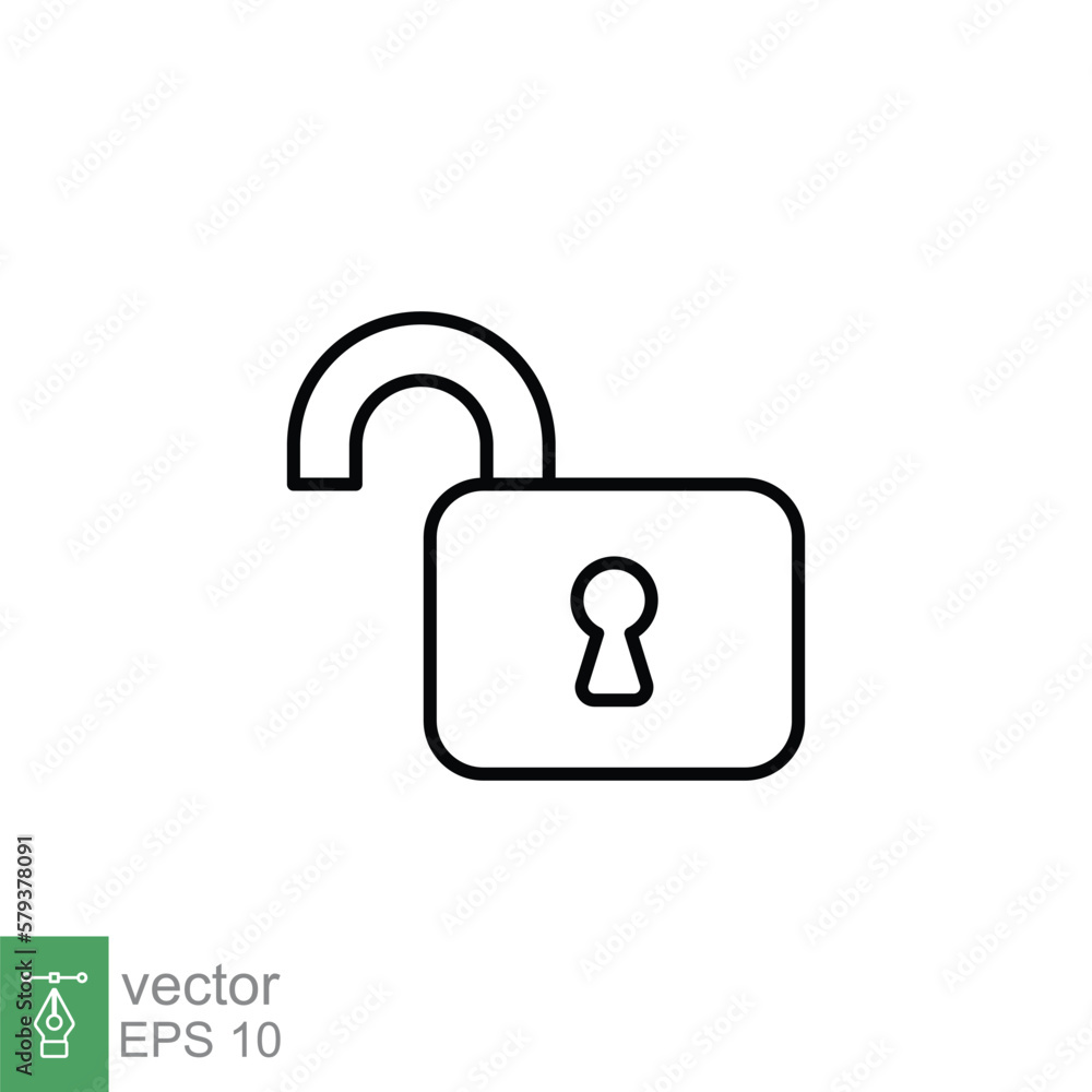 Poster unlocked lock icon. simple outline style. padlock with keyhole, open key, security concept. thin lin