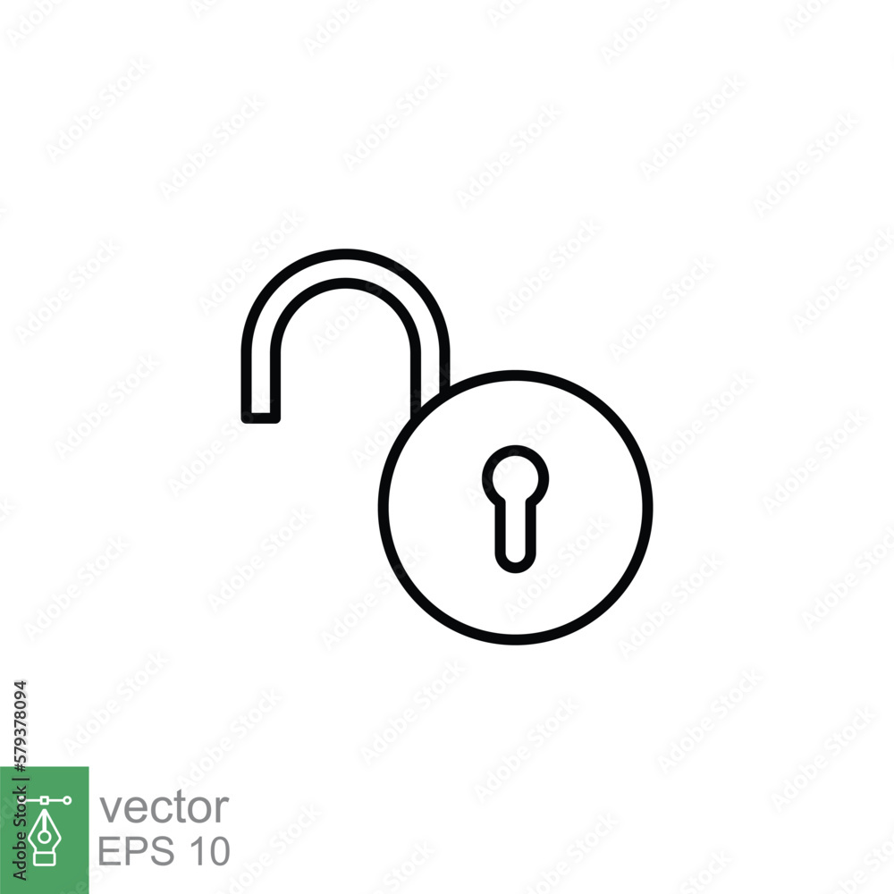 Poster unlocked lock icon. simple outline style. padlock with keyhole, open key, security concept. thin lin