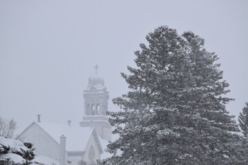 The church tower during a storm, Sainte-Apolline, Qu&eacute;bec, Canada