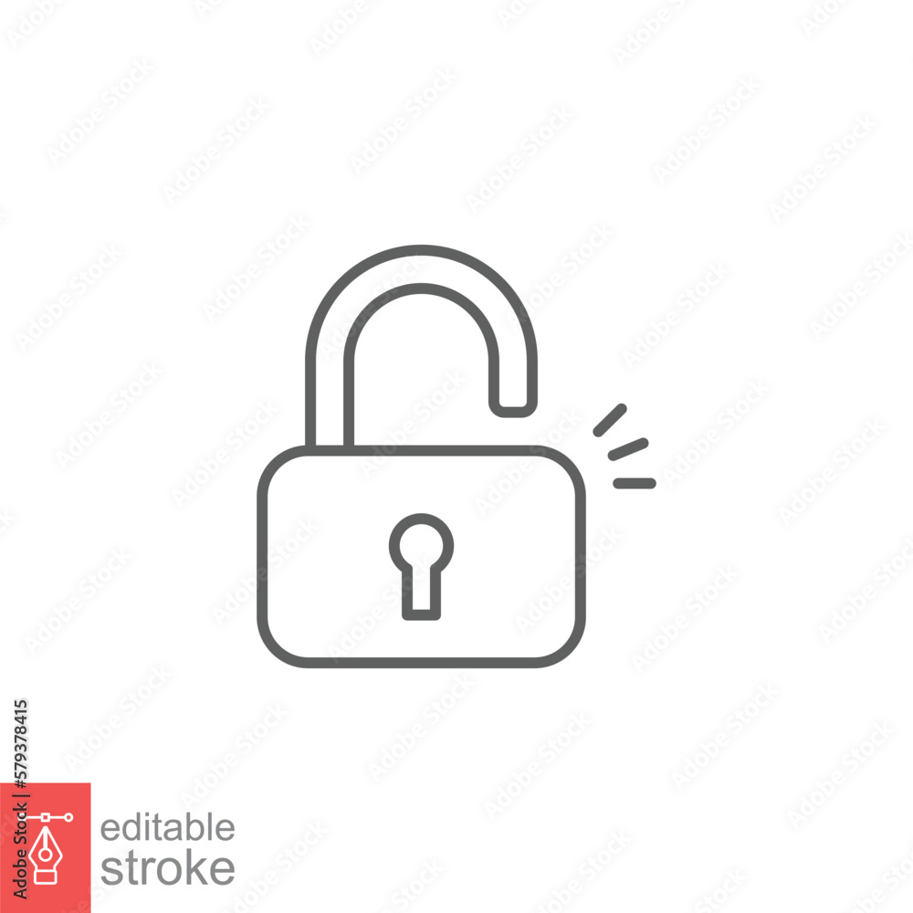 Poster unlocked lock icon. simple outline style. padlock with keyhole, open key, security concept. thin lin