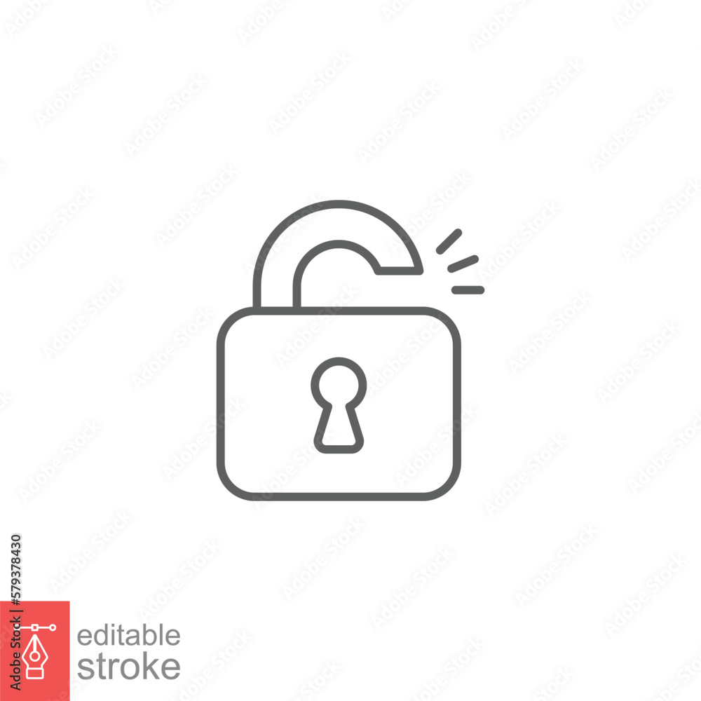 Poster unlocked lock icon. simple outline style. padlock with keyhole, open key, security concept. thin lin