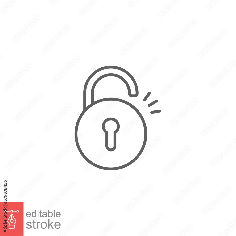 Poster unlocked lock icon. simple outline style. padlock with keyhole, open key, security concept. thin lin