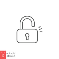 Unlocked lock icon. Simple outline style. Padlock with keyhole, open key, security concept. Thin line vector illustration design on white background. Editable stroke EPS 10.