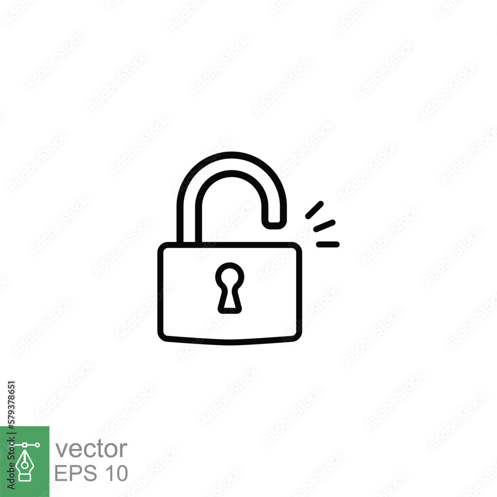 Poster unlocked lock icon. simple outline style. padlock with keyhole, open key, security concept. thin lin