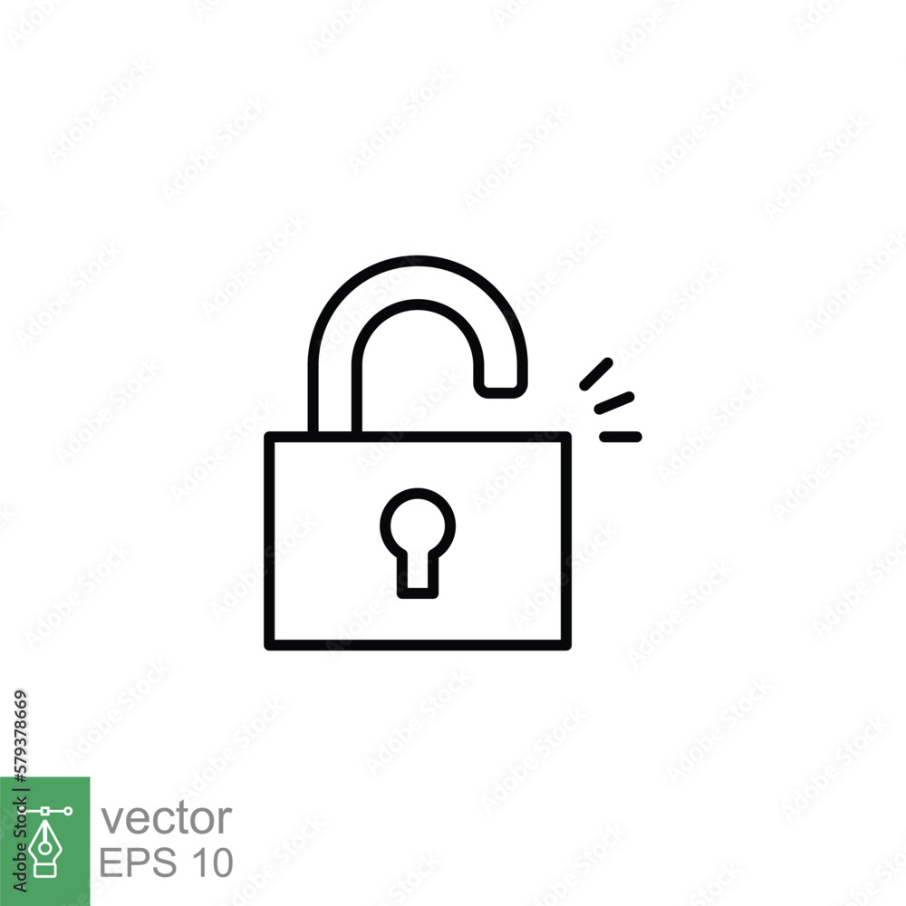 Poster unlocked lock icon. simple outline style. padlock with keyhole, open key, security concept. thin lin
