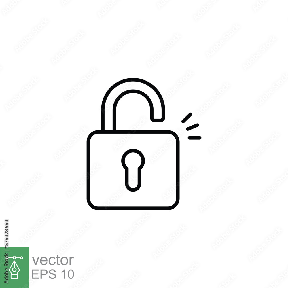 Poster unlocked lock icon. simple outline style. padlock with keyhole, open key, security concept. thin lin
