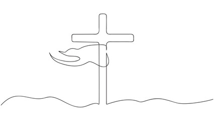 Cross, easter, continuous line drawing. Vector illustration