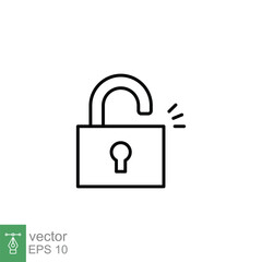 Unlocked lock icon. Simple outline style. Padlock with keyhole, open key, security concept. Thin line vector illustration design on white background. EPS 10.