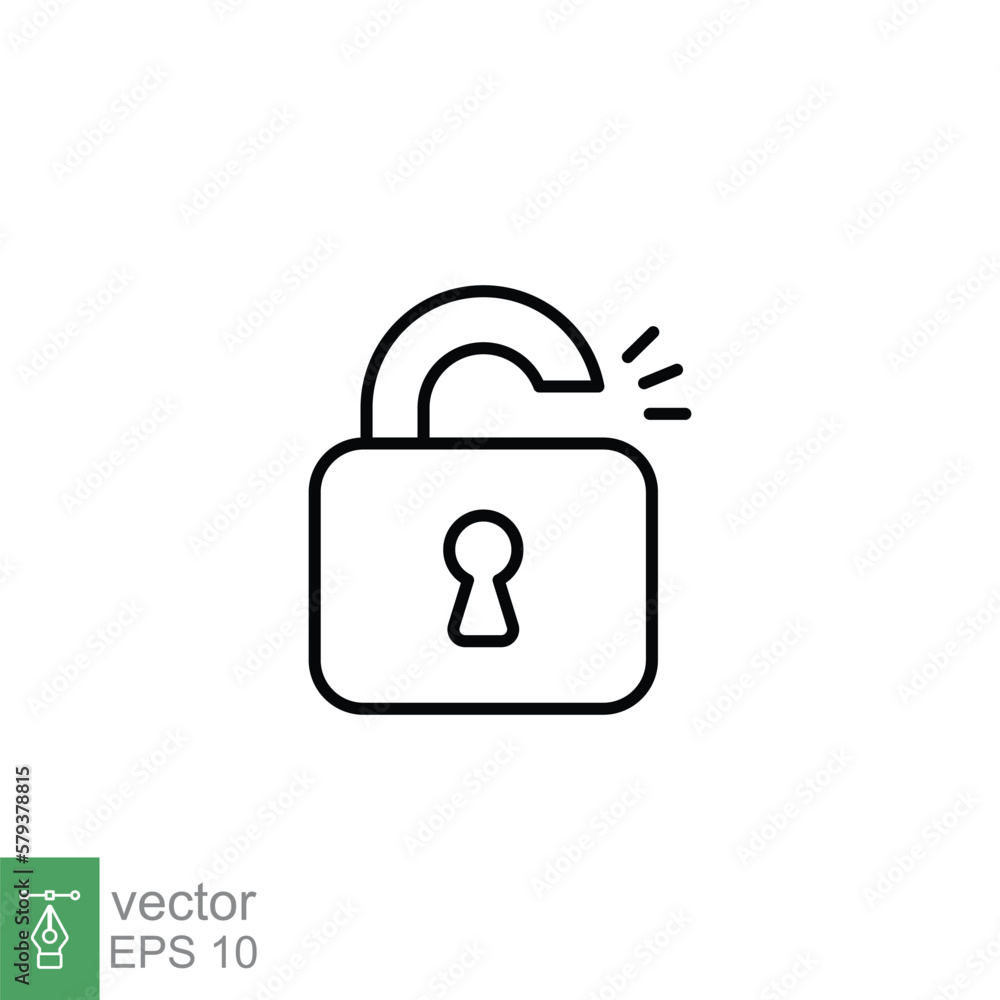 Poster unlocked lock icon. simple outline style. padlock with keyhole, open key, security concept. thin lin