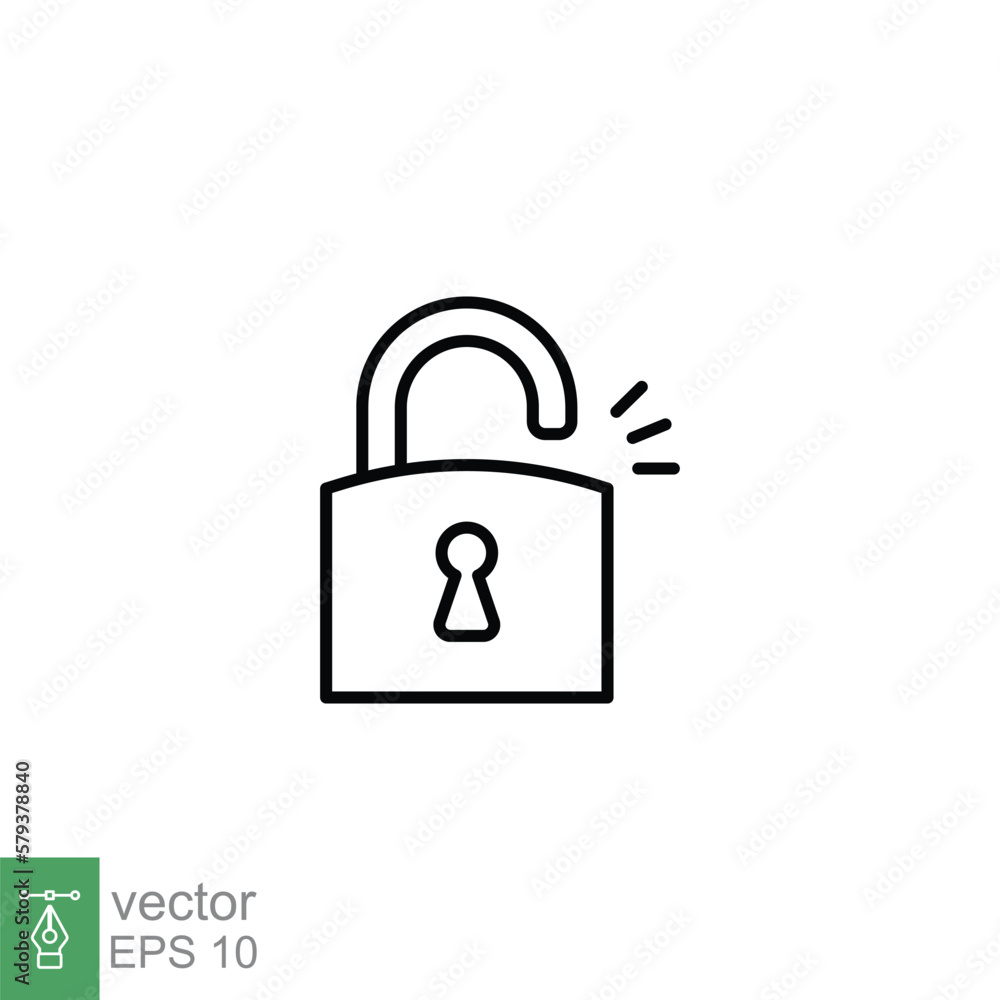 Poster unlocked lock icon. simple outline style. padlock with keyhole, open key, security concept. thin lin