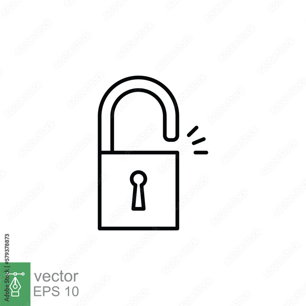 Poster unlocked lock icon. simple outline style. padlock with keyhole, open key, security concept. thin lin
