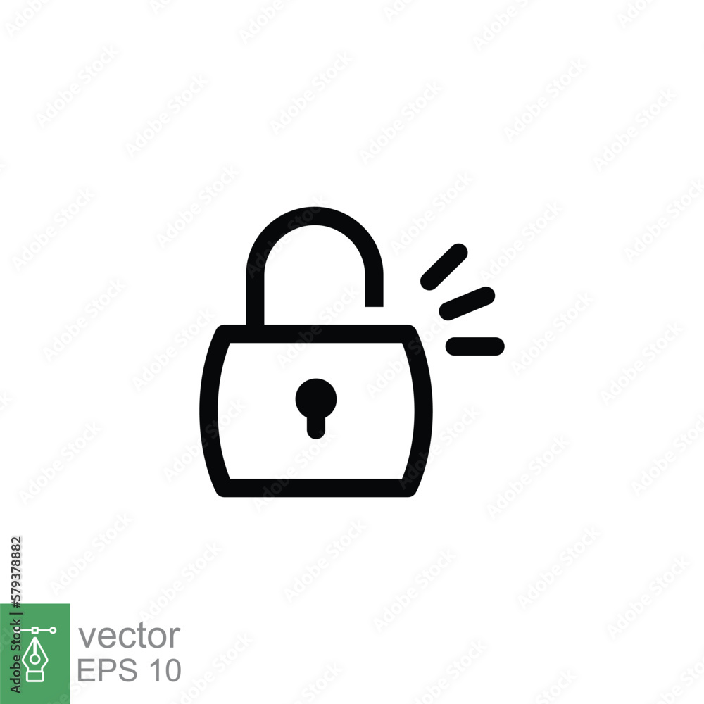 Poster unlocked lock icon. simple outline style. padlock with keyhole, open key, security concept. thin lin