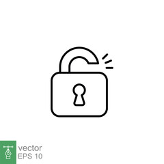 Unlocked lock icon. Simple outline style. Padlock with keyhole, open key, security concept. Thin line vector illustration design on white background. EPS 10.