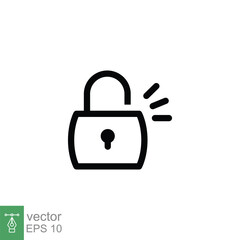 Unlocked lock icon. Simple outline style. Padlock with keyhole, open key, security concept. Thin line vector illustration design on white background. EPS 10.