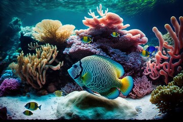 Obraz premium Beautiful underwater world. AI technology generated image. AI technology generated image