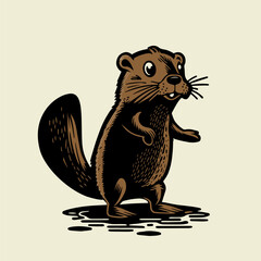 funny retro cartoon illustration of a beaver