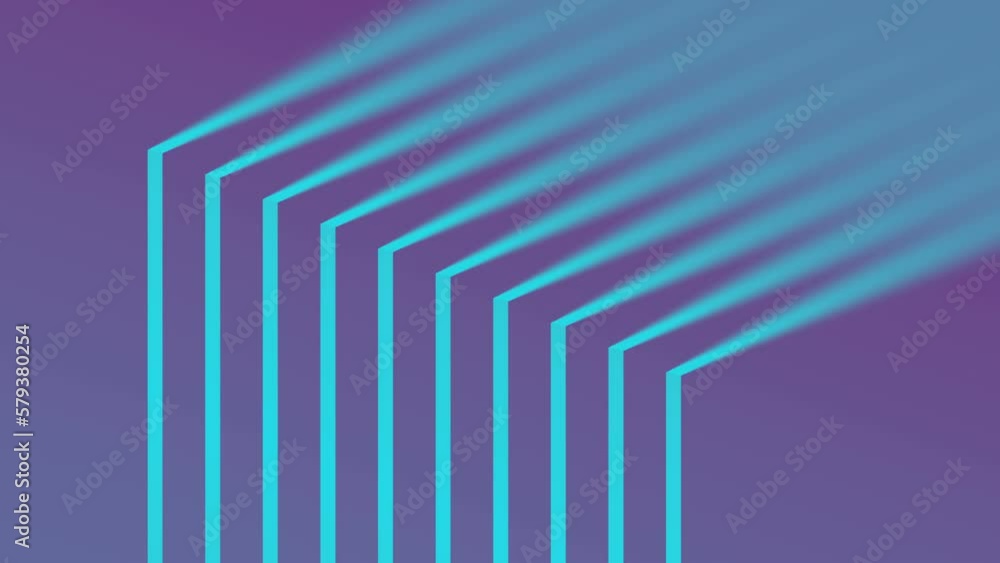 Poster movement of bright neon rays of light on a purple background. 3d rendering 4k