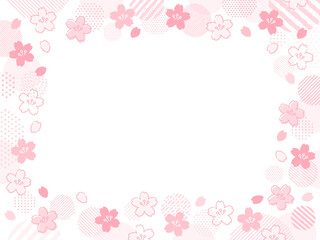 手書き風の桜とドットとストライプ柄の円のフレーム