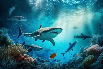 Obraz na płótnie Canvas Beautiful underwater world. AI technology generated image. AI technology generated image