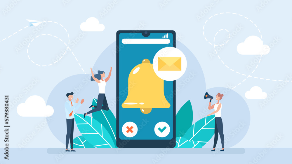 Poster smartphone with notification. unread email notification. new message on the phone screen. alert mess