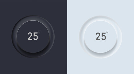 Neumorphism UI elements Circular buttons, dark and light modes, white and black design for smart technology and applications. 