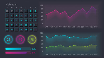 Modern modern infographic graphs and finance charts. Diagram template and chart graph, futuristic ui infographic.