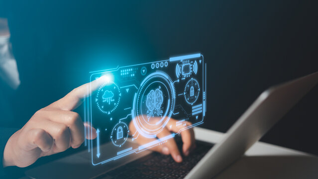 Artificial intelligence operation on the virtual screen, data manipulation display by robot.Digital transformation change management, internet of things.