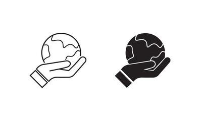Hand holding earth icon flat . Line style vector eps 10