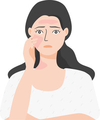 A woman with sensitive skin, allergic skin itching, acne and dry skin.