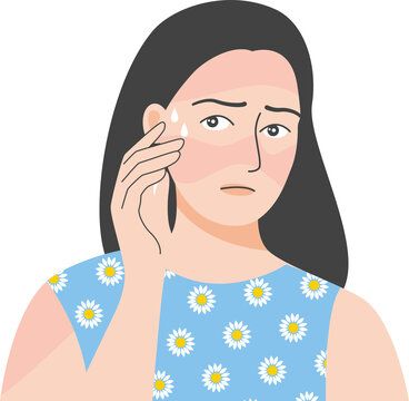 A woman with sensitive skin, allergic skin itching, acne and dry skin.
