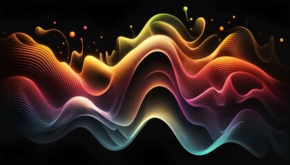 Fototapeta premium rainbow-hued neon waves flow across a black background Generative AI