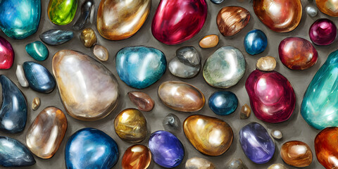 Colorfull stones on the beach surface, a beautiful background image, AI generated image