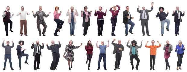 Fototapeta na wymiar collage of people joyful energetic full length isolated