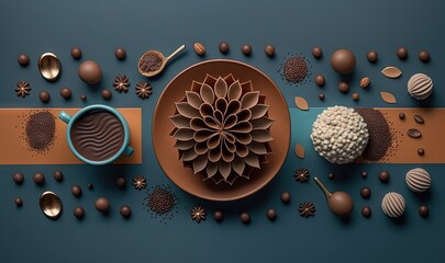 a plate of chocolates and a cup of coffee on a table.  generative ai