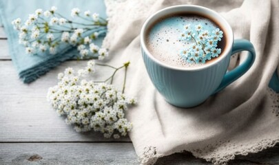  a cup of hot chocolate with blue sprinkles.  generative ai