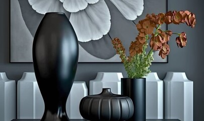  a painting of a vase and a vase with flowers in it.  generative ai