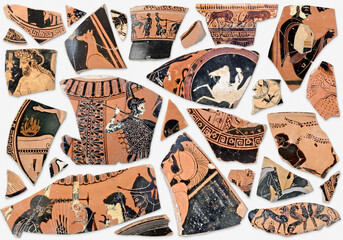 Background of ancient classical greek terracotta fragments and pieces - 579383814