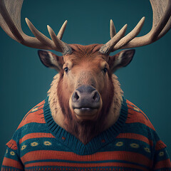  An elk wearing a colorful sweater by generative AI