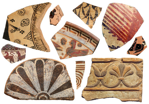 Antique terracotta fragment collection from ancient greek and roman cultures