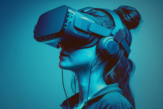 Femme portant un casque VR, Generative AI