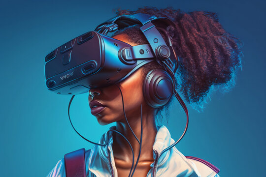 Femme portant un casque VR, Generative AI