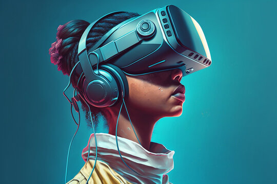 Femme portant un casque VR, Generative AI