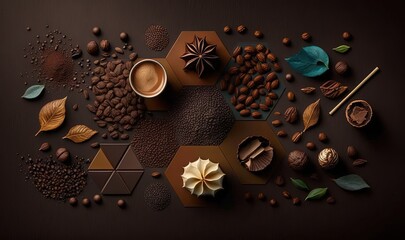  a table topped with chocolates, nuts, and a cup of coffee.  generative ai