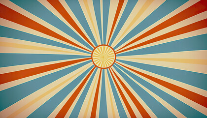 Starburst sunburst background pattern in blue vintage color palette, with orange, red, beige, and peach spiral or swirl radial stripes | AI Generated
