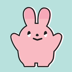 うさぎのイラスト_線画_手を上げる