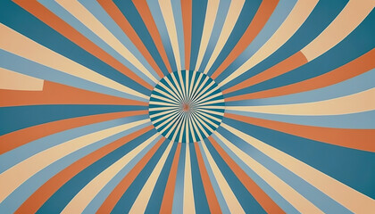Starburst sunburst background pattern in blue vintage color palette, with orange, red, beige, and peach spiral or swirl radial stripes | AI Generated

